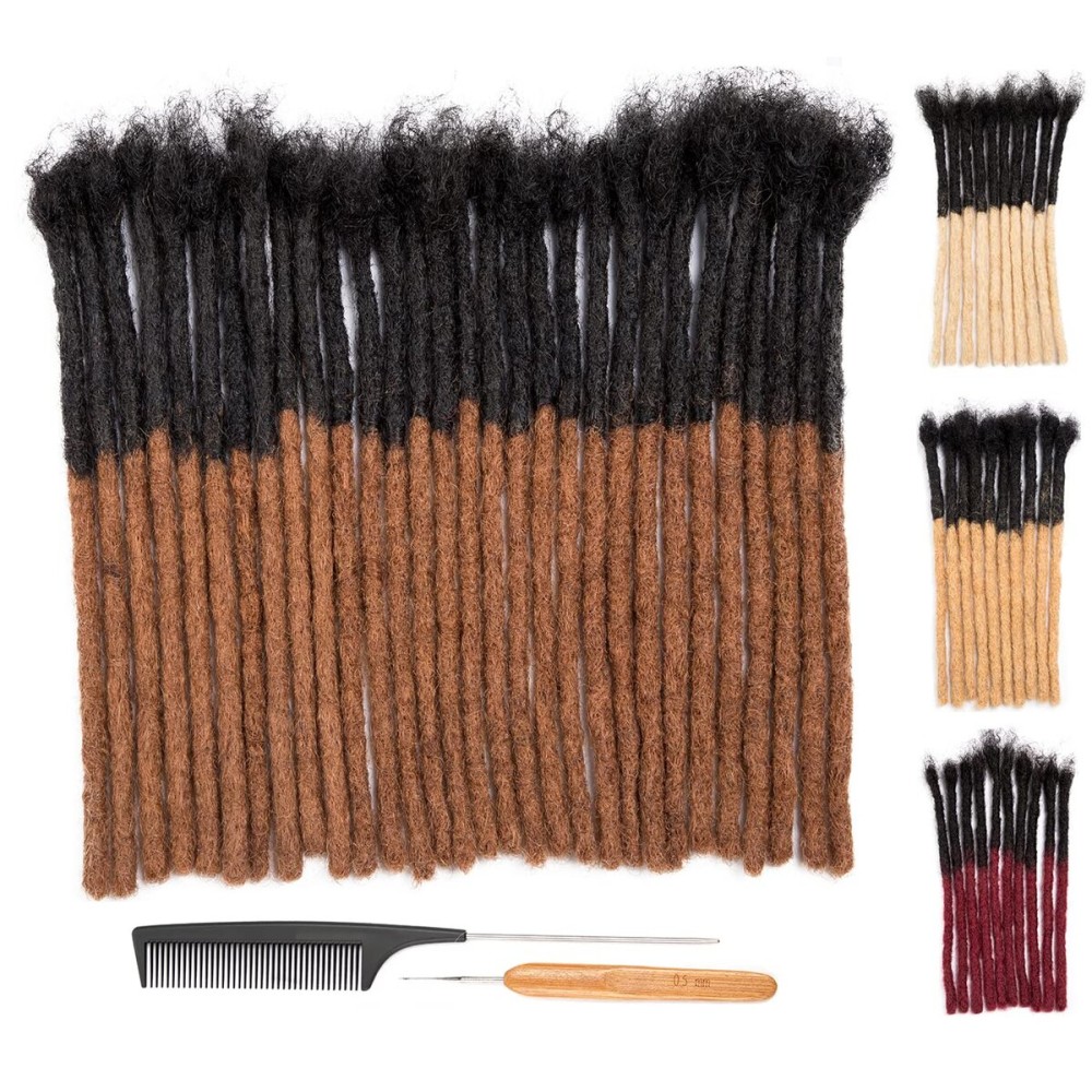 DAIXI 0.8cm Thickness 8 Inch 30 Strands T1B/30 Brown Tips Ombre Color 100% Real Human Hair Dreadlock Extensions for Man/Women Handmade Permanent loc Extensions Bundles Can Be Dyed Bleached