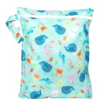 Bumkins Waterproof Wet Bag for Baby, Travel, Swim Suit, Cloth Diapers, Pump Parts, Pool, Beach, Gym Clothes, Toiletry, Hook to Stroller, Daycare, Zipper Reusable Wetdry Packing Pouch, Ocean Life Blue