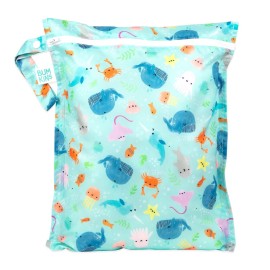 Bumkins Waterproof Wet Bag for Baby, Travel, Swim Suit, Cloth Diapers, Pump Parts, Pool, Beach, Gym Clothes, Toiletry, Hook to Stroller, Daycare, Zipper Reusable Wetdry Packing Pouch, Ocean Life Blue