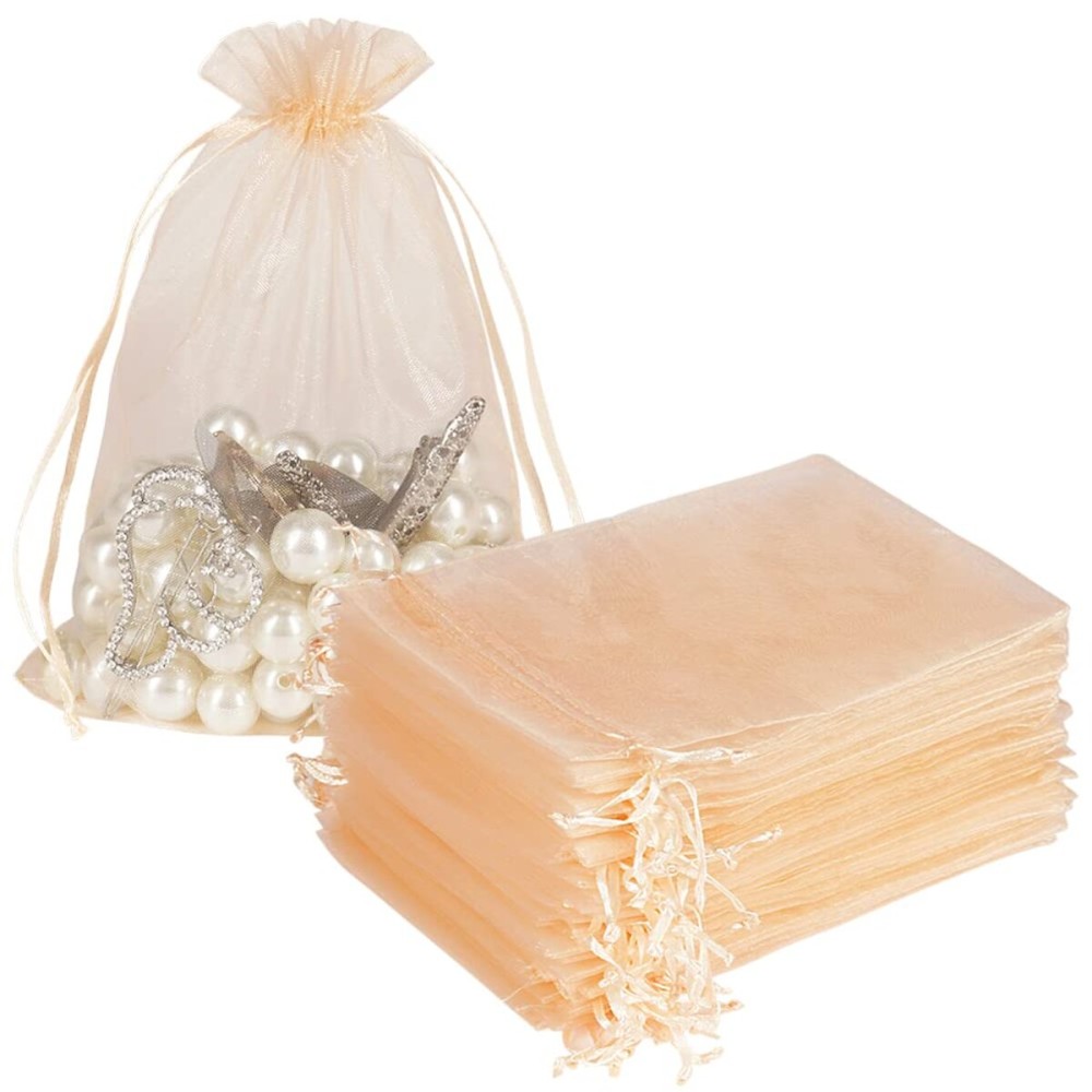 HRX Package Blush Peach Organza Bags 5x7 inch 100pcs, Mesh Gift Bag Jewelry Pouches Drawstring for Candy Present Wedding Party Favors