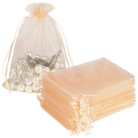 HRX Package Blush Peach Organza Bags 5x7 inch 100pcs, Mesh Gift Bag Jewelry Pouches Drawstring for Candy Present Wedding Party Favors