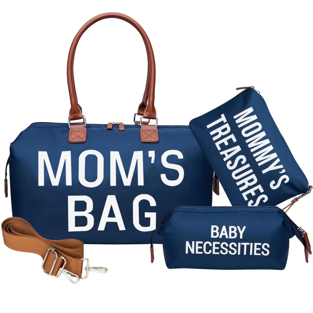 printe Mommy Diaper Bag Tote for Boys with 2 Organizer Pouches, Large Capacity Mom\'s Bag for Hospital and Weekender Travel, Functional Baby Diaper Bags, Navy