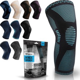 POWERLIX Knee Compression Sleeve - Best Knee Brace for Knee Pain for Men & Women - Knee Support for Running, Basketball, Volleyball, Weightlifting, Gym, Workout, Sports - (Light Blue XL)