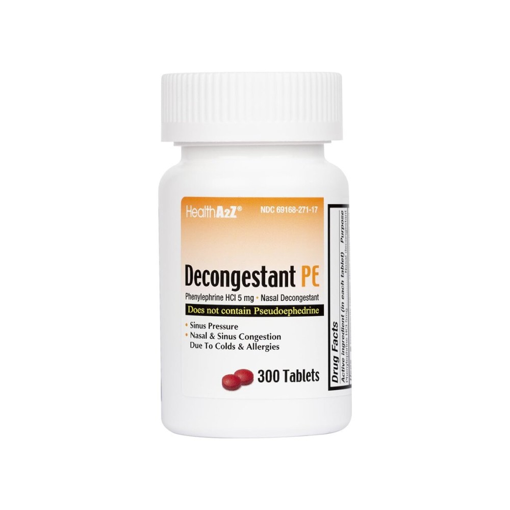 HealthA2Z Decongestant PE | Phenylephrine HCl 5 mg | Nasal & Sinus Congestion Relief Due to Cold & Allergies (300 Count, 5mg)