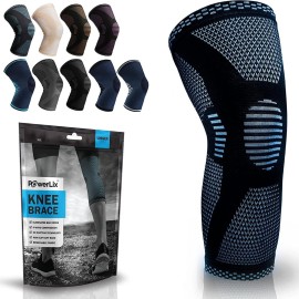 POWERLIX Knee Compression Sleeve - Best Knee Brace for Knee Pain for Men & Women - Knee Support for Running, Basketball, Volleyball, Weightlifting, Gym, Workout, Sports - (Light Blue L)