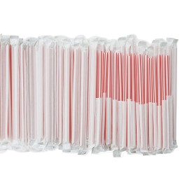 DuraHome Mini Plastic Stirrer Straws Individually Wrapped 1000 Pack, 5.75 Inch Red & White Stirpes, BPA Free - Restaurant Style Disposable Drinking Stir Straw, Bulk Set