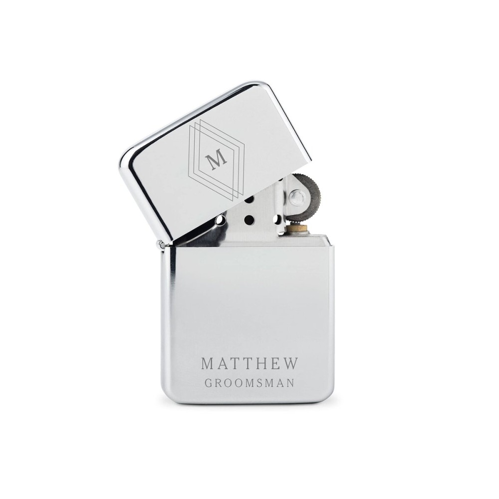 Weddingstar Custom Metal Windproof Personalized Lighter Silver - Diamond Emblem Monogram Engraving