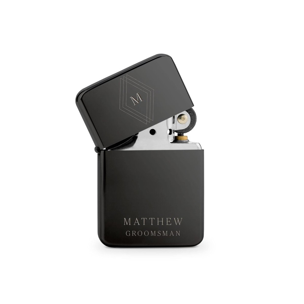 Weddingstar Custom Metal Windproof Personalized Lighter Gunmetal Black - Diamond Emblem Monogram Engraving