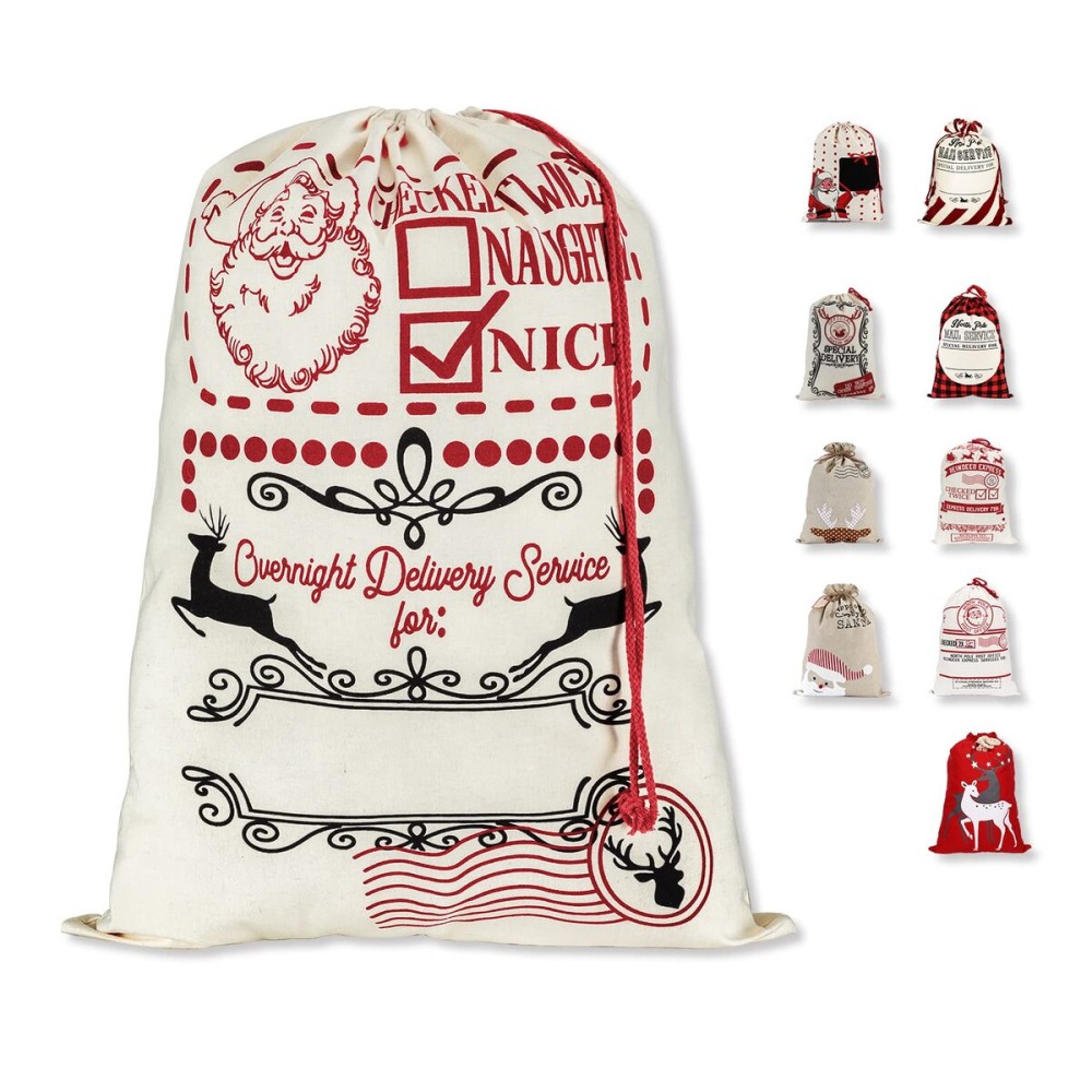 LessMo Large Canvas Bag with Drawstring, DIY Cotton Bag Party Favors for Storing Large Christmas Packages (Red Dot)