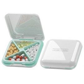 DUBSTAR Pill Case, Small Pill Box - Waterproof Portable Daily Small Pill Case for Purses Pocket Compact Travel Medicine Holder for Vitamins, Fish Oils, Supplements, Medication (White)