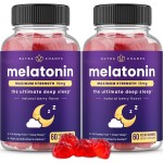 NutraChamps (Pack of 2 Melatonin Gummies for Adults, Extra Strength Sleep Aid Vitamins, 5mg or 10mg Dose, Vegan Natural Strawberry Flavor Supplement for Better Sleep, 120 Gummies