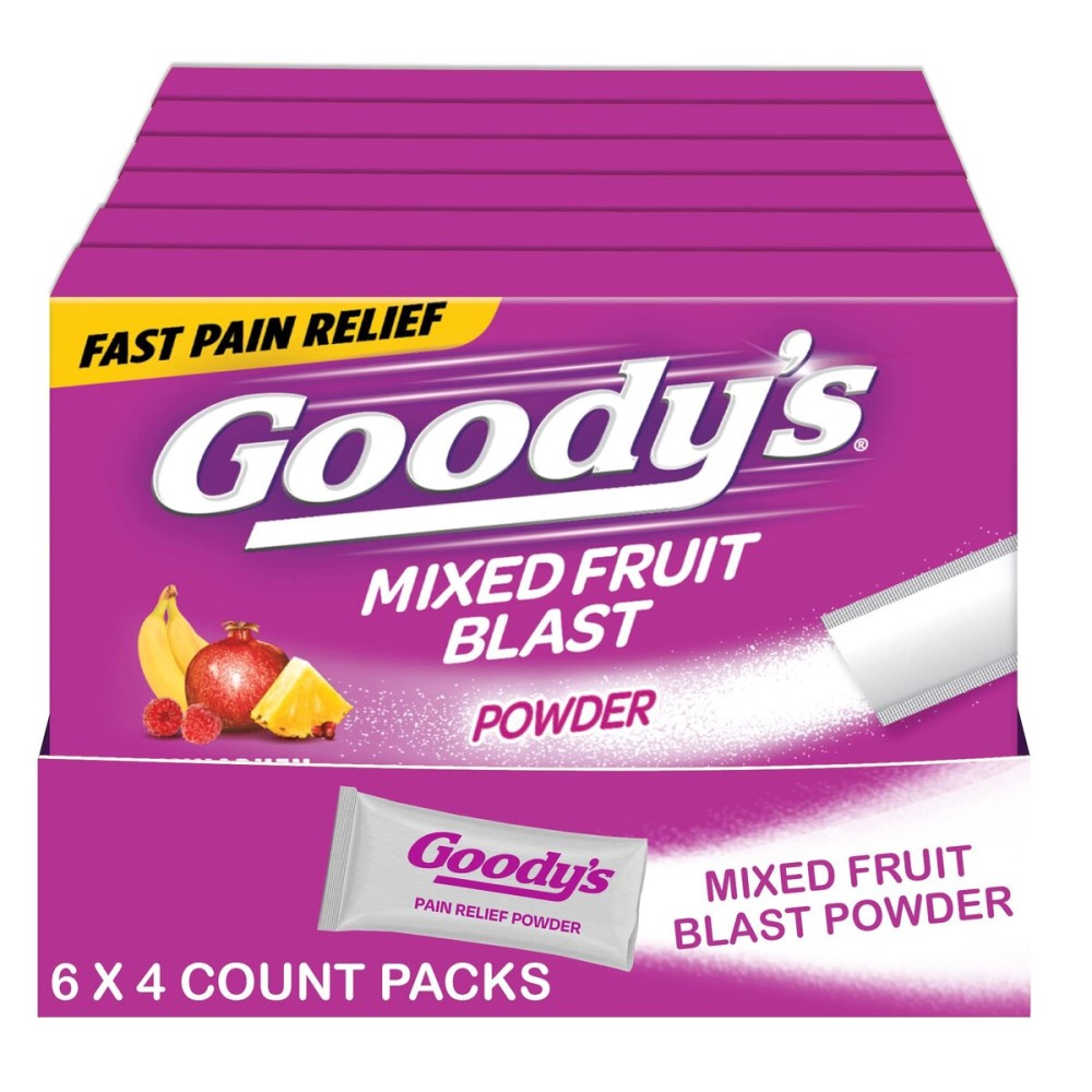 Goody\'s Headache Powder, Headache Relief with Acetaminophen and Aspirin, Mixed Fruit Blast Flavor Dissolve Packs, 4 Powder Sticks, 6 Pack