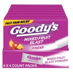 Goody\'s Headache Powder, Headache Relief with Acetaminophen and Aspirin, Mixed Fruit Blast Flavor Dissolve Packs, 4 Powder Sticks, 6 Pack