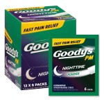 Goody\'s Nighttime Powder, Pain Reliever & Sleep Aid with Acetaminophen & Diphenhydramine Citrate, Caffeine Free, 6 Count, Pack of 12