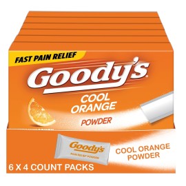 Goody\'s Headache Powder, Triple Action Fast-Acting Formula Headache Relief with Aspirin, Acetaminophen & Caffeine, Cool Orange Flavor, 4 Powder Sticks, 6 Pack