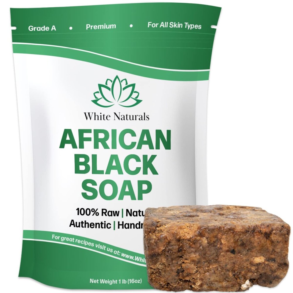 Raw African Black Soap 1lb Bar, for Dry Skin and Skin Conditions, Pure & Natural Ingredients, Imported From Ghana Handcraft Cleanser for Face, Body, and Hair, Vegan & Gentle Skin Care Bar