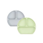 Bumkins Toddler and Baby Suction Plate, Silicone Divided Grip Dish for Babies and Kids, Baby Led Weaning, Children Feeding Supplies, Non Skid Bottom, Platinum Silicone, 6 Months Up, Gray and Sage