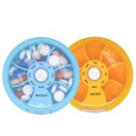 INVODA Weekly Pill Organizer 7 Compartment Rotating Pill Box for Daily Medication & Vitamins - Portable Travel Pill Case Fish Oil Supplements Vitamins Organizer (Blue+Orange)