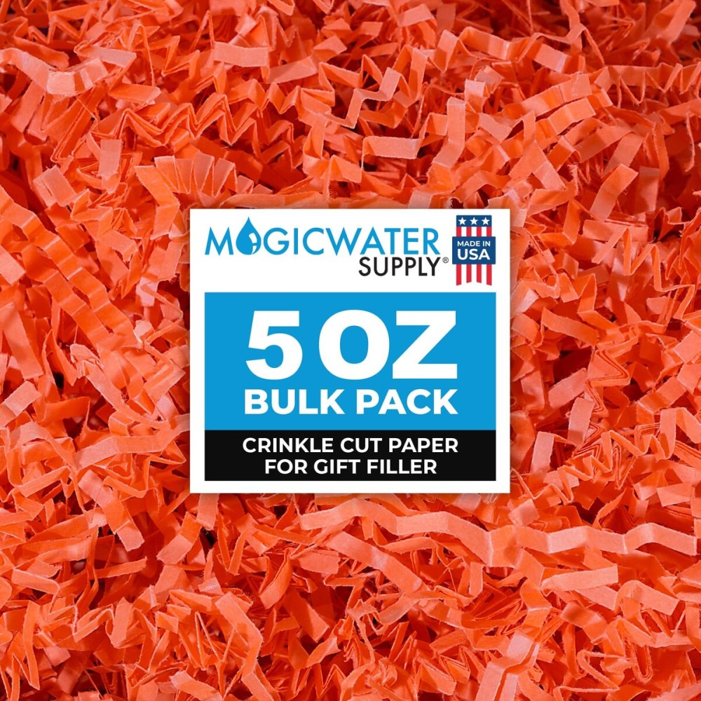 MagicWater Crinkle Cut Paper for Gift Baskets - 5 oz - Orange - Perfect for Shredded Paper Filler, Basket Filler, Gift Boxes, Bridesmaid Gifts, Halloween Stuffers & More - Ideal for All Occasions