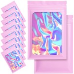 100 Pack Mylar Bags - 3.5 x 4.7 Inch Resealable Smell Proof Bags Foil Pouch Flat Bag with Front Window Pink