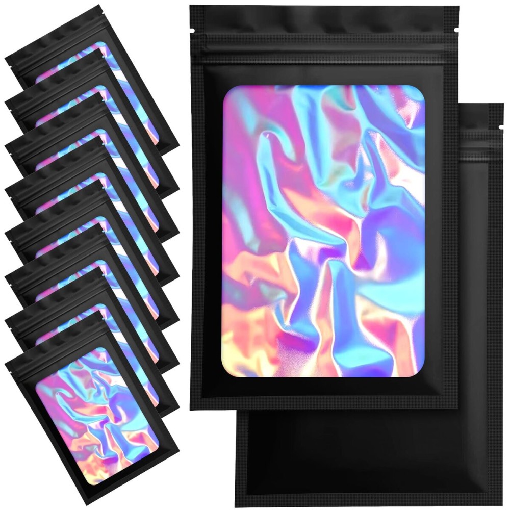100 Pack Mylar Bags - 2.8 x 4 Inch Resealable Smell Proof Bags Foil Pouch Flat Bag with Front Window Black