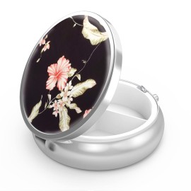 Pill Box 3 Compartment Small Pill Case,Portable for Pocket or Purse Pill Organizer Pill Container Holder to Hold Vitamins, Medication, Fish Oil and Supplements(Morning Glory)