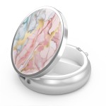 Pill Box 3 Compartment Small Pill Case,Portable for Pocket or Purse Pill Organizer Pill Container Holder to Hold Vitamins, Medication, Fish Oil and Supplements(Orange Pink Marble)