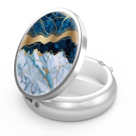 Pill Box 3 Compartment Small Pill Case,Portable for Pocket or Purse Pill Organizer Pill Container Holder to Hold Vitamins, Medication, Fish Oil and Supplements(Almond Blossom)