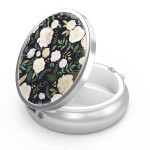 Pill Box 3 Compartment Small Pill Case,Portable for Pocket or Purse Pill Organizer Pill Container Holder to Hold Vitamins, Medication, Fish Oil and Supplements(Elegant Flowers)