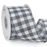Ribbli Grey and White Check Wired Ribbon, 2-1/2 Inch x 10 Yard,Buffalo Plaid Burlap,Gray Gingham Ribbon for Big Bow,Wreath,Tree Decoration,Outdoor Decoration