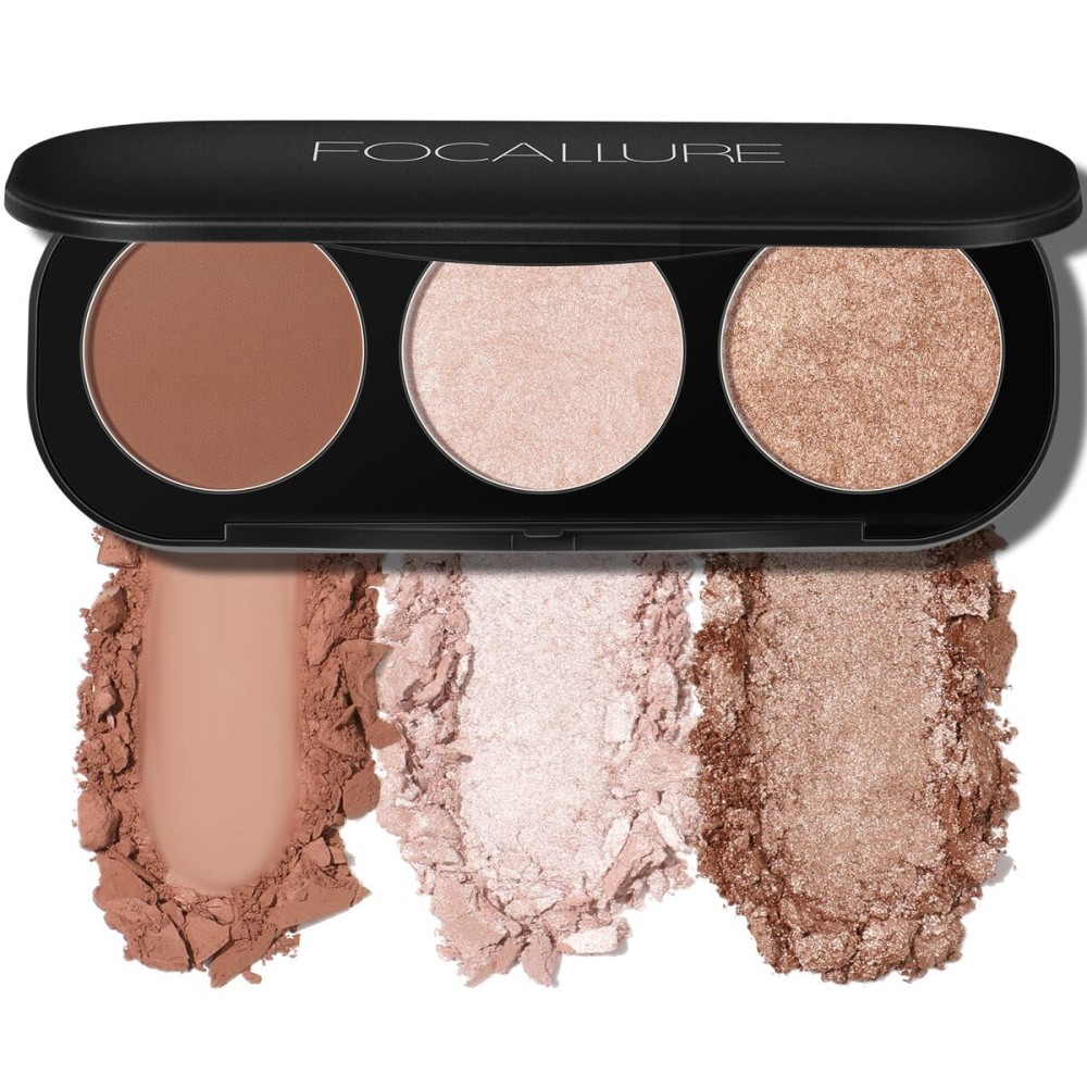 FOCALLURE Blush and Highlighter Palette,3 in 1 Makeup Powder Cruelty-Free Matte Blush,Shimmer Illuminator Highlighters for a Glowing Look,02