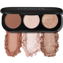 FOCALLURE Blush and Highlighter Palette,3 in 1 Makeup Powder Cruelty-Free Matte Blush,Shimmer Illuminator Highlighters for a Glowing Look,02