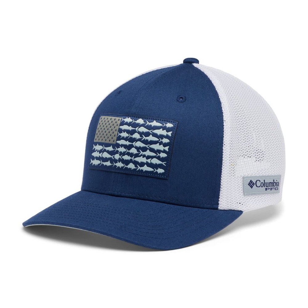Columbia Unisex PFG Fish Flag Mesh Ball Cap - Mid, Carbon/White/Cool Green, Large/X-Large