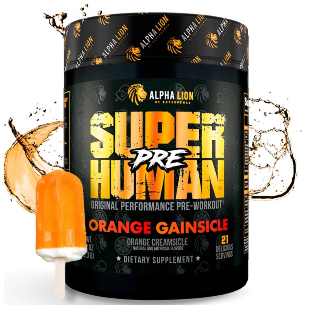 ALPHA LION Superhuman Pre Workout Powder, Beta Alanine, L-Taurine & Tri-Source Caffeine for Sustained Energy & Focus, Nitric Oxide & Citrulline for Pump (21 Servings, Orange Gainsicle)