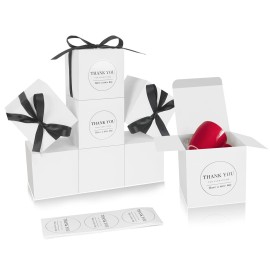 COTOPHER Small Gift Boxes 60 Pack 4x4x4 inches White Gift Boxes with Lids for Gifts, Crafting, Wedding Party Favor, Cupcake Boxes, Candy, Bridesmaids Proposal Box with Ribbons and Stickers (White, 60)