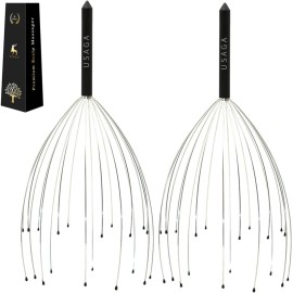 USAGA Head Massager Scalp Massager 20 Fingers Head Scratcher, Stocking Stuffers Gift for Scalp Body Relaxing (Black & Black)
