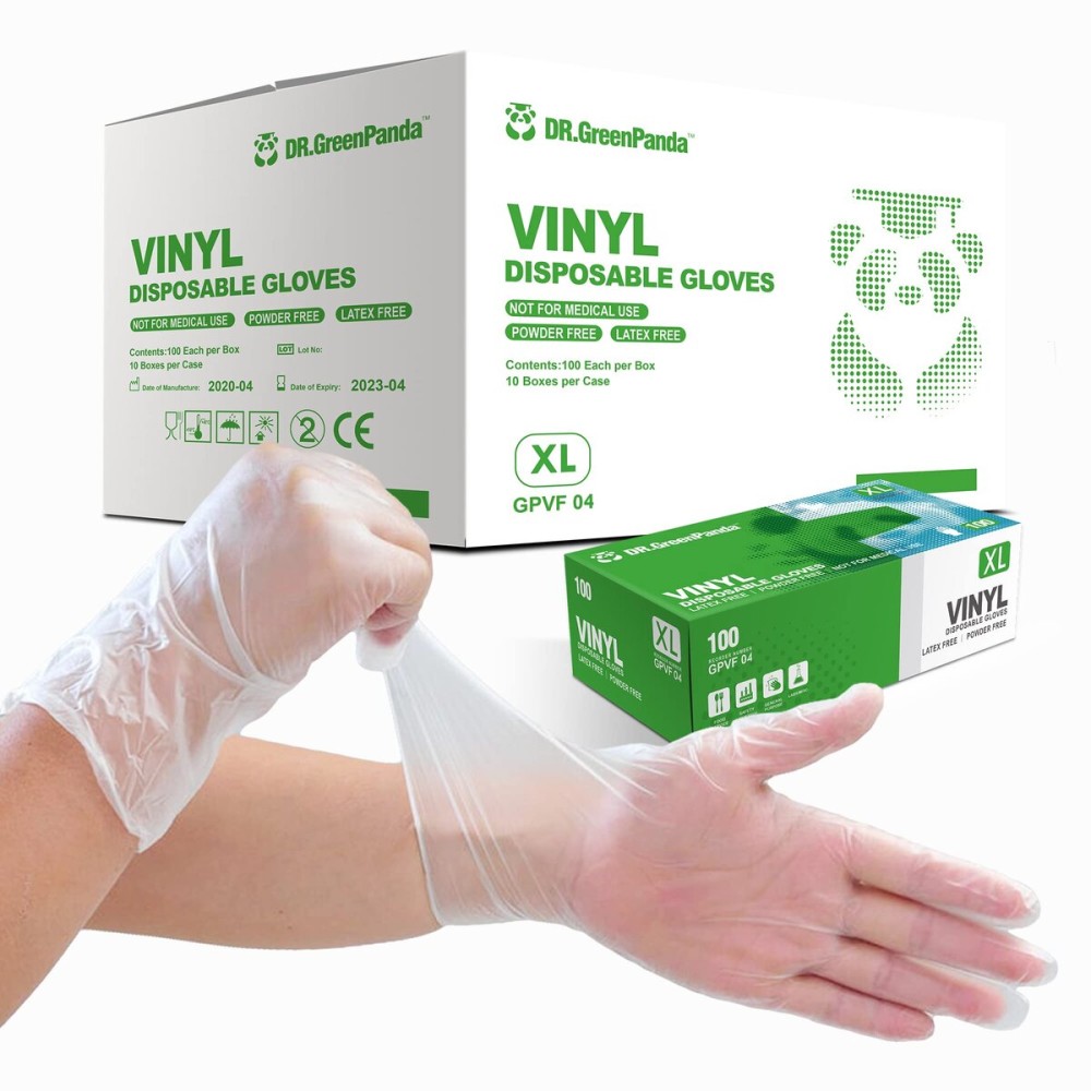 Dr.GreenPanda XL 1000pcs Great Value Pack Clear Vinyl Disposable Gloves Food Safe Food Service/Prep Food Handling Cooking Cleaning Multipurpose Light Work Latex Free Powder Free Non-Sterile