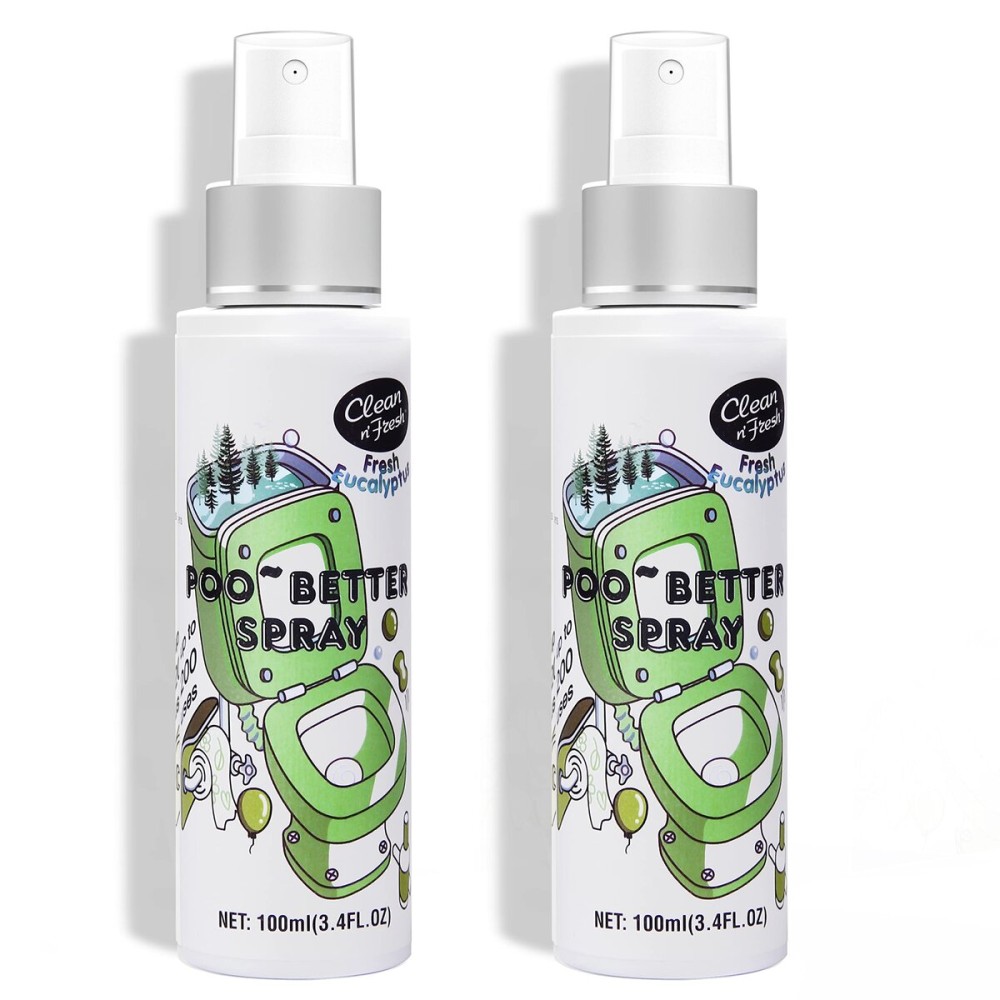 Clean-n-Fresh Toilet Spray, Poop Spray Eucalyptus Scent, 100% Natural Plant Essential Oil Bathroom Air Fresheners Spray, 400 Plus Uses, Long Lasting Odor Eliminator, 2 Pack