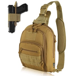 DBTAC Tactical Personal Defense Bags & Packs | 8L Tactical Bag Shoulder Chest Pack with Sling for Concealed Carry, Range, Travel, Hiking, Outdoor Sports (Brown)