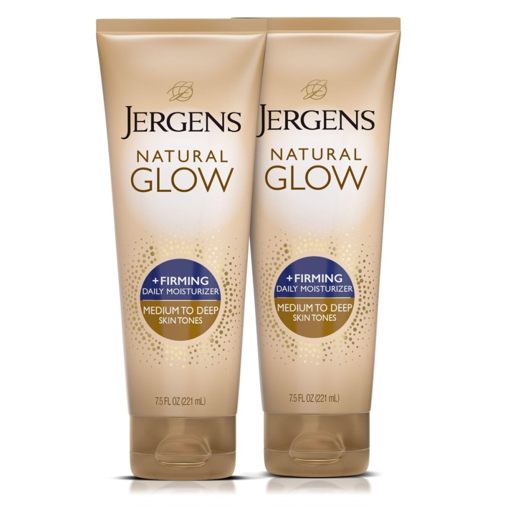 Jergens Natural Glow +Firming Self Tanner Body Lotion, Medium to Deep Skin Tone, Sunless Tanning Moisturizer with Collagen and Elastin, Helps to Visibly Reduce Cellulite, 7.5 Oz, Pack of 2