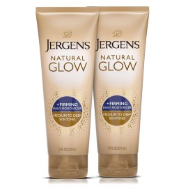 Jergens Natural Glow +Firming Self Tanner Body Lotion, Medium to Deep Skin Tone, Sunless Tanning Moisturizer with Collagen and Elastin, Helps to Visibly Reduce Cellulite, 7.5 Oz, Pack of 2