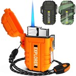 Torch Refillable Windproof Outdoor Gas Lighter - Adjustable Jet Flame, Fireplace, Fireworks, Grill, Camping, BBQ - Gifts for Men. (Orange)