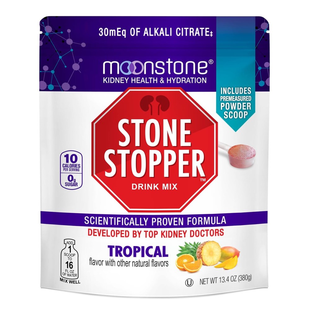 Stone Stopper Drink Mix, Tropical, Kidney Stone Prevention, Calcium Oxalate Protector, Alkali Citrate Support, Developed by Urologists to Improve Hydration and Support Kidney Health, 30 Day Supply