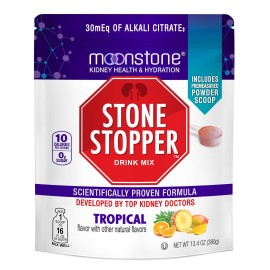 Stone Stopper Drink Mix, Tropical, Kidney Stone Prevention, Calcium Oxalate Protector, Alkali Citrate Support, Developed by Urologists to Improve Hydration and Support Kidney Health, 30 Day Supply