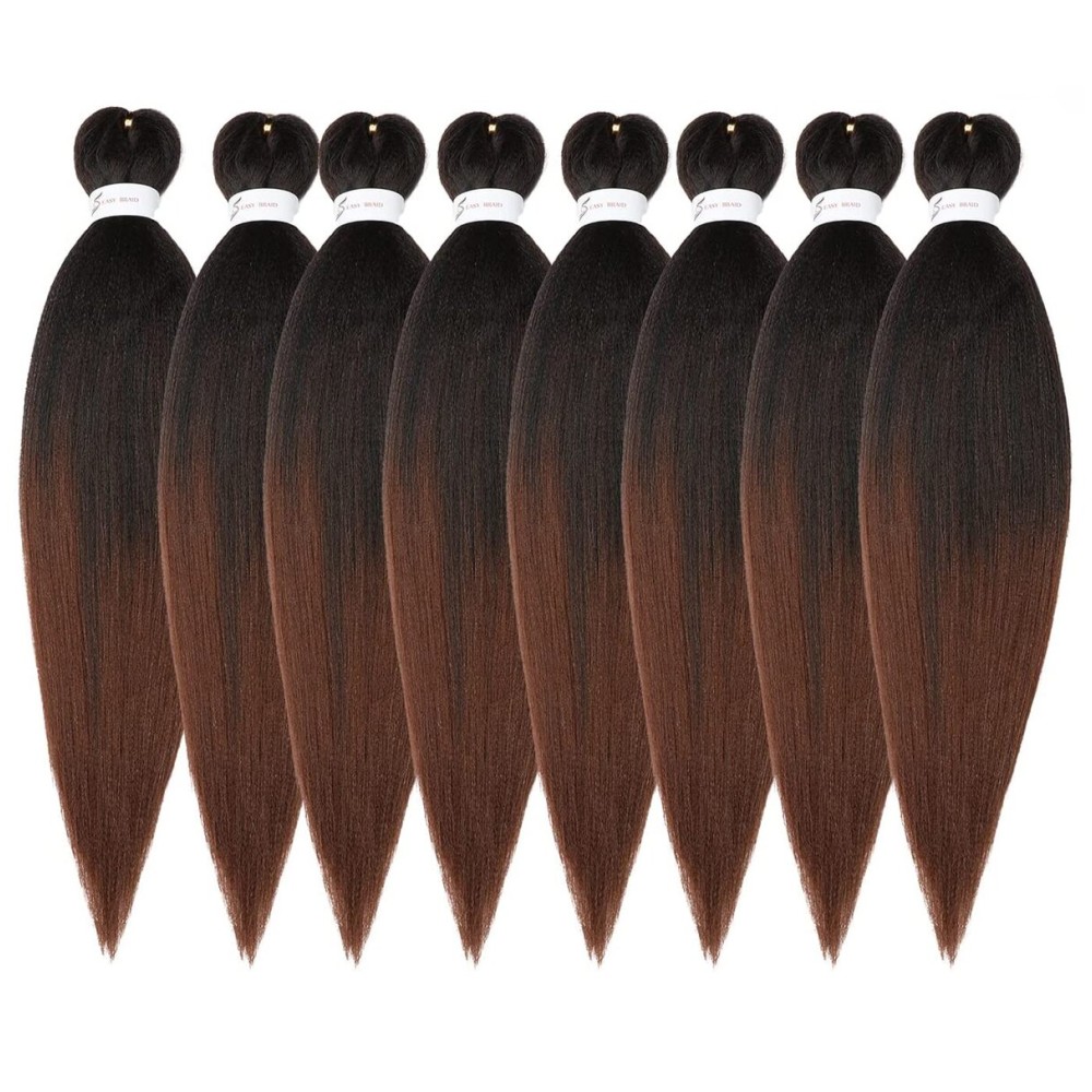 Ubeleco Pre Stretched Braiding Hair,14 Inch 8 Packs Ombre Braiding Hair Pre Stretched, Professional Yaki Synthetic Hot Water Setting, Easy To Install Hair for Braiding(14in,1B/30)