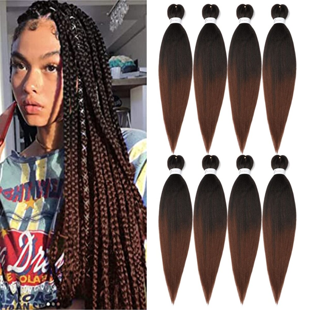 Ubeleco Ombre Braiding Hair, 8 Packs Pre Stretched Braiding Hair 30 inch Professional Yaki Synthetic Hot Water Setting, Easy To Install Hair for Braiding(30in,1B/30)