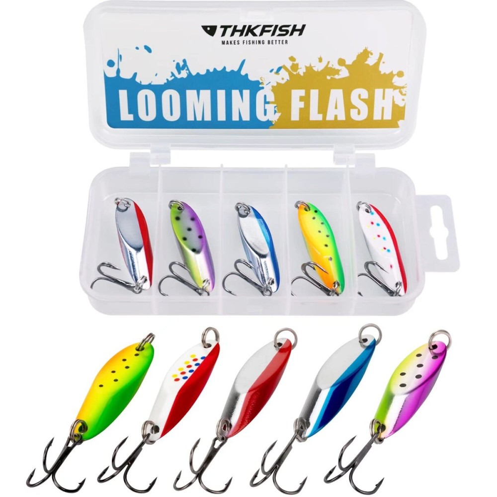 THKFISH Fishing Spoons for Trout, Pike, Bass, Crappie, Walleye - Color A Single Hook-1/8oz 5pcs