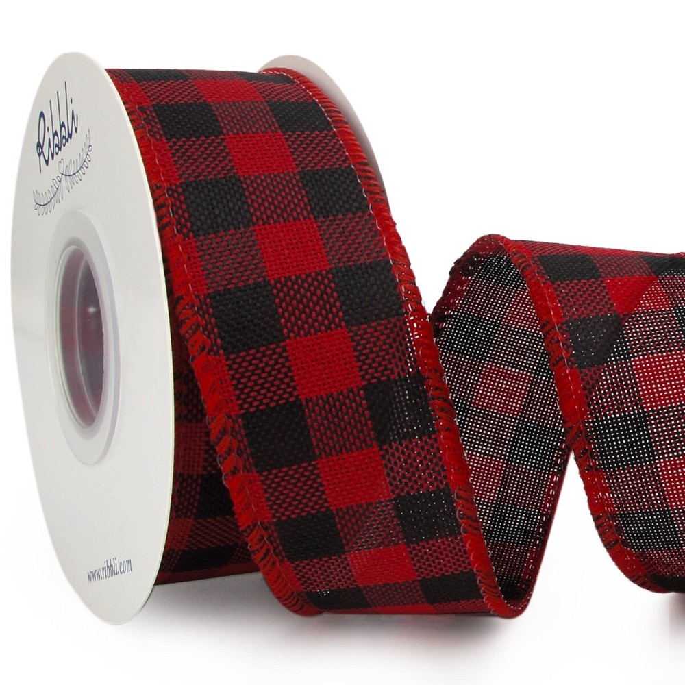Ribbli Black and Red Check Wired Ribbon, 1-1/2 Inch x 10 Yard,Buffalo Plaid Burlap, Christmas Ribbon for Big Bow,Wreath,Tree Decoration,Outdoor Decoration