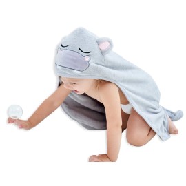 HIPHOP PANDA Hooded Towel - Rayon Made from Bamboo, Bath Towel with Bear Ears for Newborn, Babie, Toddler, Infant - Absorbent Large Baby Towel - Hippo, 30 x 40 Inch