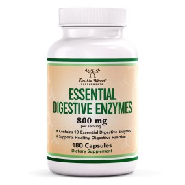 Digestive Enzymes - 800mg Blend of All 10 Most Essential Digestive and Pancreatic Enzymes (Amylase, Lipase, Bromelain, Lactase, Papain, Protease, Cellulase, Maltase, Invertase) by Double Wood